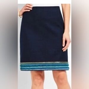 TALBOTS Navy Blue Cotton A-Line Skirt w/Blue & Metallic Sequins at Hem Size 8